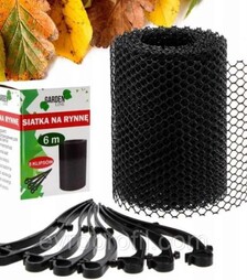 Захисна сітка Chomik універсальна для водостічної ринви для систем 90/75, 130/100, 125/80 та 125/100, Чорна, набір: 6м + 8 кліпс