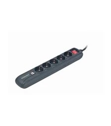 Мережевий подовжувач-фільтр Gembird 5 розеток, USB, чорний, 1,5 м (SPG5-U2-5)