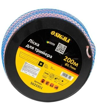 Леска для триммера Sigma армированный квадрат &Oslash;2,7мм, 200м катушка (5623351)