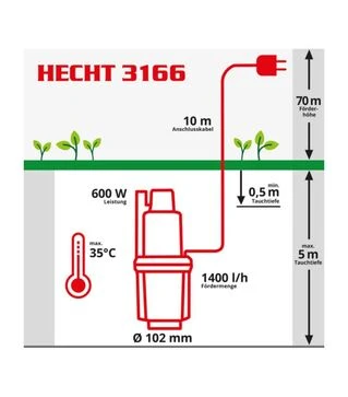 Вибрационный насос HECHT 3166, 600 Вт