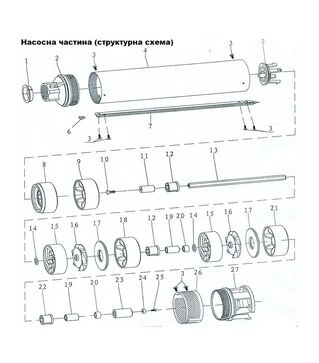 Насос відцентровий Aquatica (Dongyin) 4SD8/34, 400 В, 5,5 кВт, 214 м, 180 л/хв, &Oslash;102 мм, з 3-х частин (7771573)