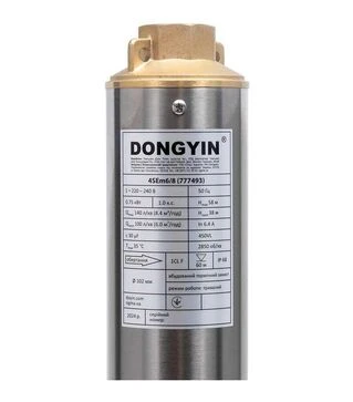Насос відцентровий свердловинний Dongyin 4SDm6/8, 750 Вт, 58 м, 140 л/хв, &Oslash;102 мм (777493)