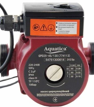 Насос циркуляційний Aquatica 65 Вт, 4 м, 63 л/хв, &Oslash;1 1/2" 130 мм, з гайками &Oslash;1" (774113)