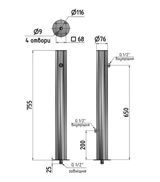 Колонка садовая круглая РІВНИНА Light 76 мм, с 2 кранами (20101-4)