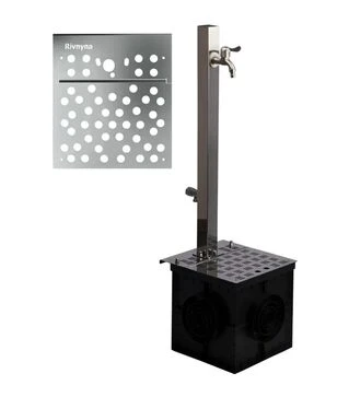Колонка садовая квадратная РІВНИНА Light 50x50 мм, с 2 кранами, дренажным модулем и решеткой "Круг" (20206Ко)