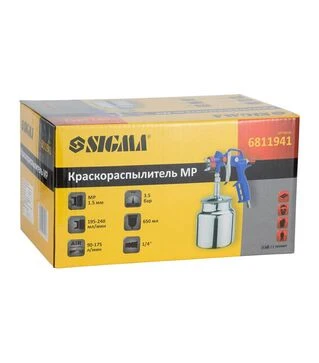 Краскопульт пневматический Sigma MP &Oslash;1,5 мм, с нижним бачком, 650 мл, металлический (6811941)