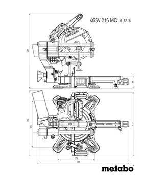 Пила торцювальна Metabo KGSV 216 MC, з функцією протягування та двостороннім нахилом (615216000)