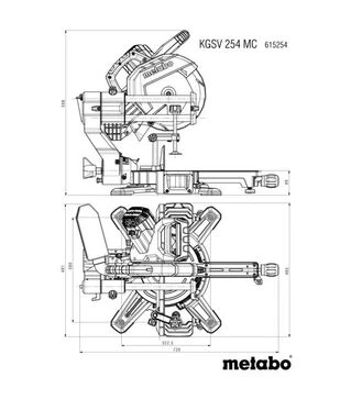 Пила торцювальна Metabo KGSV 254 MC, з функцією протягування та двостороннім нахилом (615254000)