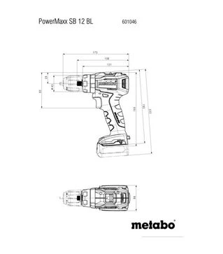 Дрель-шуруповерт ударная аккумуляторная Metabo PowerMaxx SB 12 BL, 12 В 4 А*Год, кейс (601046800)
