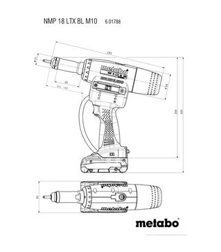 Заклепувальний пістолет акумуляторний Metabo NMP 18 LTX BL M10, 18 В, без АКБ та ЗП (601788850)