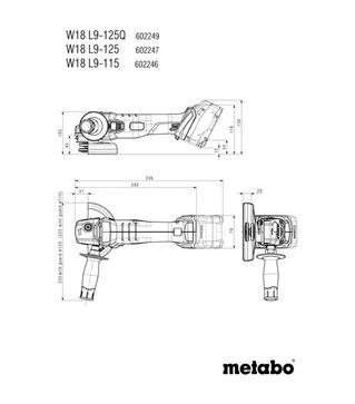 Кутова шліфмашина акумуляторна Metabo W 18 L 9-115, без АКБ та ЗП, metaBOX (602246840)