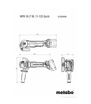 Угловая шлифмашина аккумуляторная Metabo WPB 18 LT BL 11-125 Quick, 2x5,5 А*Год, metaBOX (613059660)