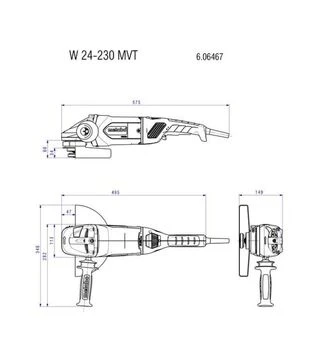 Кутова шліфмашина Metabo W 24-230 MVT, 2200 Вт, без фіксації вимикача (606467260)