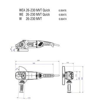 Кутова шліфмашина Metabo WE 26-230 MVT Quick, 2600 Вт, без фіксації вимикача (606475260)