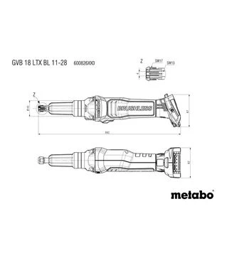 Пряма шліфмашина акумуляторна Metabo GVB 18 LTX BL 11-28, 18 В, без АКБ та ЗП (600826850)