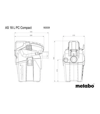 Пилосос будівельний акумуляторний Metabo AS 18 L PC Compact, 18 В, без АКБ та ЗП (602028850)