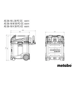 Пилосос будівельний акумуляторний Metabo AS 36-18 L 30 PC CC, без АКБ та ЗП (602073850)