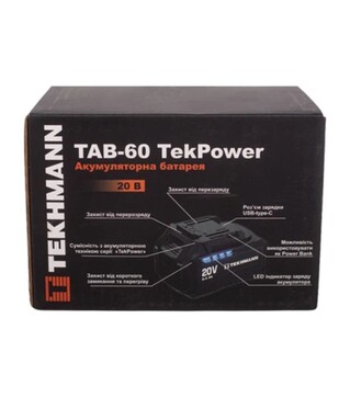 Акумулятор Tekhmann TAB-60, Li-Ion, 20 В, 6 А*год (854610)