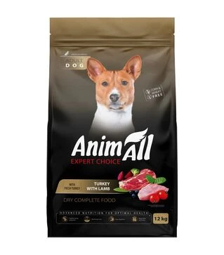 Полнорационный сухой корм для собак средних пород AnimAll Expert Choice со свежей индейкой и ягненком, 12 кг