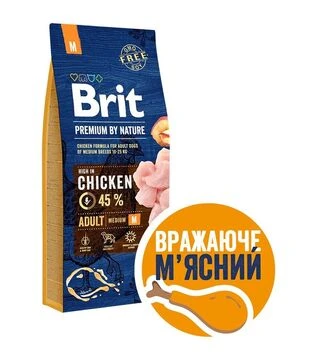 Сухий корм для собак середніх порід Brit Premium Dog Adult M з куркою, 15 кг