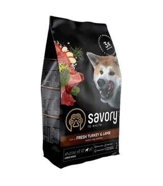 Сухий корм для собак великих порід Savory Large Breeds зі свіжим ягням та індичкою, 3 кг