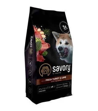 Сухий корм для собак великих порід Savory Large Breeds зі свіжим ягням та індичкою, 12 кг