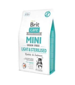 Беззерновой сухой корм для стерилизованных собак мелких пород Brit Care Grain Free при избыточном весе, с кроликом и лососем, 2 кг