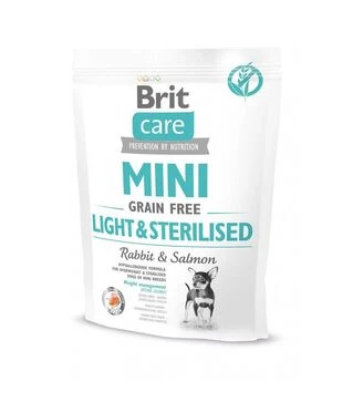 Беззерновой сухой корм для стерилизованных собак мелких пород Brit Care Grain Free при избыточном весе, с кроликом и лососем, 400 г