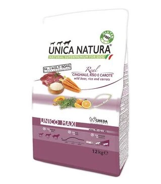 Сухой корм для собак крупных пород GHEDA Unica Natura Unico Maxi с олениной, рисом и морковью, 12 кг