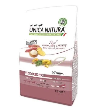 Сухой корм для собак крупных пород GHEDA Unica Natura Unico Maxi с ягненком, рисом и бобами, 12 кг