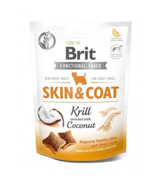 Лакомства для собак Brit Care Functional Snack Skin and Coat для здоровой кожи и шерсти, с крилем и кокосом, 150 г