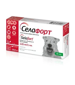 Капли для собак KRKA Селафорт от блох, клещей и гельминтов, вес 10,1-20 кг, пипетка, 1 шт