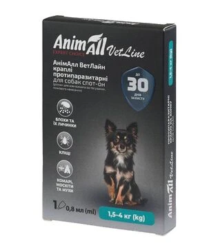 Капли для собак AnimAll VetLine Spot-On от блох и клещей, вес 1,5-4 кг