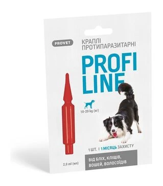 Капли для собак ProVET ProfiLine от блох и клещей, инсектоакарицидные, на вес 10-20 кг, пипетка, 1 шт