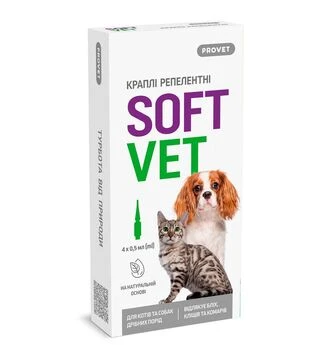 Капли для кошек и собак мелких пород ProVET SoftVet от блох и клещей, репеллентные, пипетка, 4 шт
