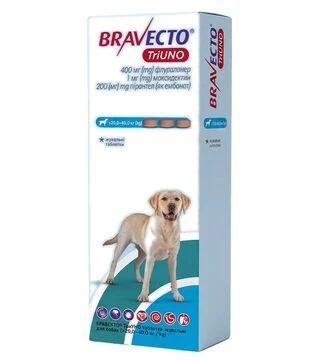 Таблетка для собак MSD Bravecto TriUNO від бліх, кліщів та глистів, на вагу 20,0-40,0 кг, 1 шт