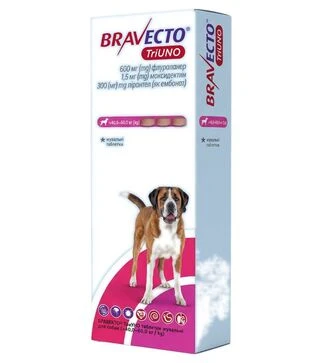 Таблетка для собак MSD Bravecto TriUNO від бліх, кліщів та глистів, на вагу 40,0-60,0 кг, 1 шт