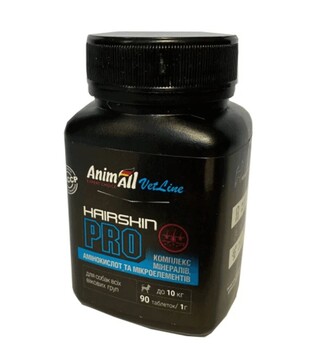 Вітаміни для дрібних порід собак AnimAll VetLine Hair Skin PRO для терапії хвороб шкірного покриву, 90 шт