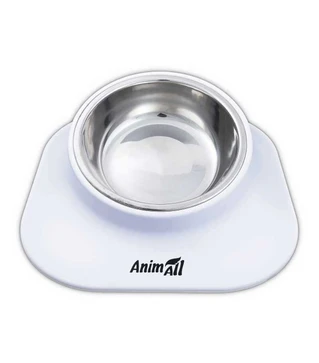 Миска для собак AnimAll металева на підставці, біла, 420 мл