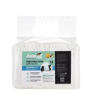 Підгузки-пояси для собак чоловічої статі AnimAll з малюнком, S, 2-5 кг, 42х18 см, 12 шт
