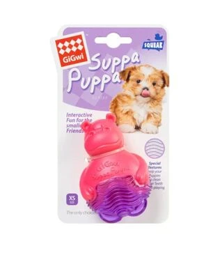 Іграшка для собак GiGwi Suppa Puppa Бегемотик гумовий з пищалкою, рожевий, 9 см