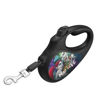 Повідець-рулетка для собак WAUDOG R-leash Божевільне кохання, до 15 кг, світловідбивний, чорний, 5 м