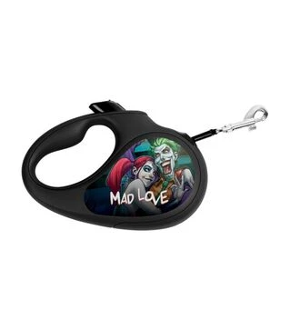 Поводок-рулетка для собак WAUDOG R-leash Безумная любовь, до 50 кг, светоотражающий, черный, 5 м