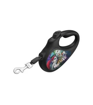 Поводок-рулетка для собак WAUDOG R-leash Безумная любовь, до 50 кг, светоотражающий, черный, 5 м