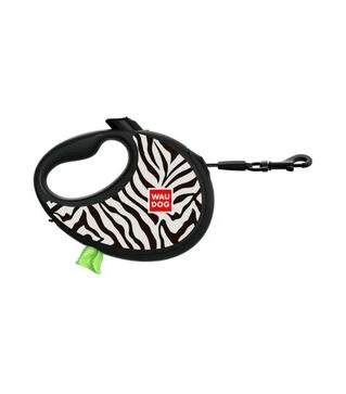 Повідець-рулетка для собак WAUDOG R-leash Зебра, до 20 кг, світловідбивний, з контейнером для пакетів, 5 м