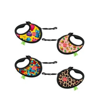 Поводок-рулетка для собак WAUDOG R-leash Мохнатые монстры, до 12 кг, светоотражающий, с контейнером для пакетов, 3 м