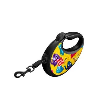 Поводок-рулетка для собак WAUDOG R-leash Мохнатые монстры, до 12 кг, светоотражающий, с контейнером для пакетов, 3 м