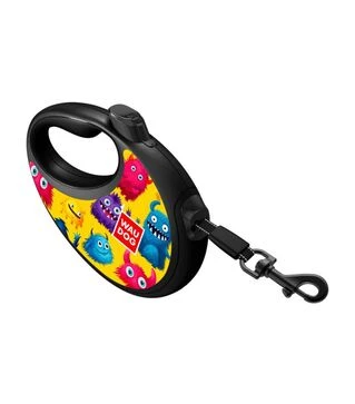 Поводок-рулетка для собак WAUDOG R-leash Мохнатые монстры, до 20 кг, светоотражающий, с контейнером для пакетов, 5 м