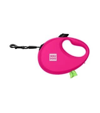 Повідець-рулетка для собак WAUDOG R-leash до 12 кг, світловідбивний, з контейнером для пакетів, рожевий, 3 м