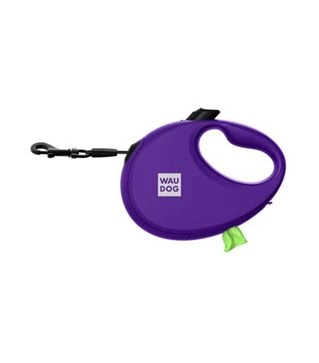 Повідець-рулетка для собак WAUDOG R-leash до 12 кг, світловідбивний, з контейнером для пакетів, фіолетовий, 3 м